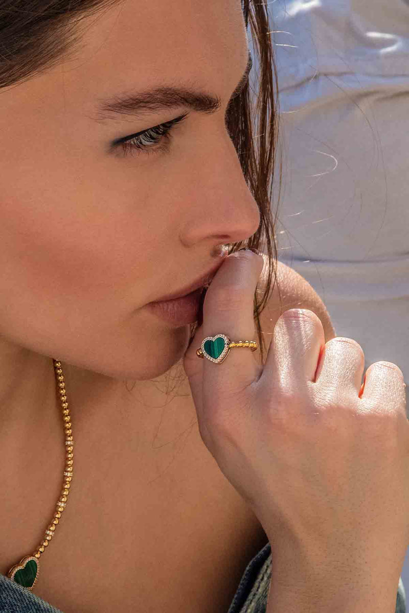 Malachite Heart Ring with Beads