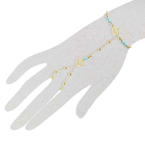 Météorites & Beads Adjustable Hand Bracelet with Ring