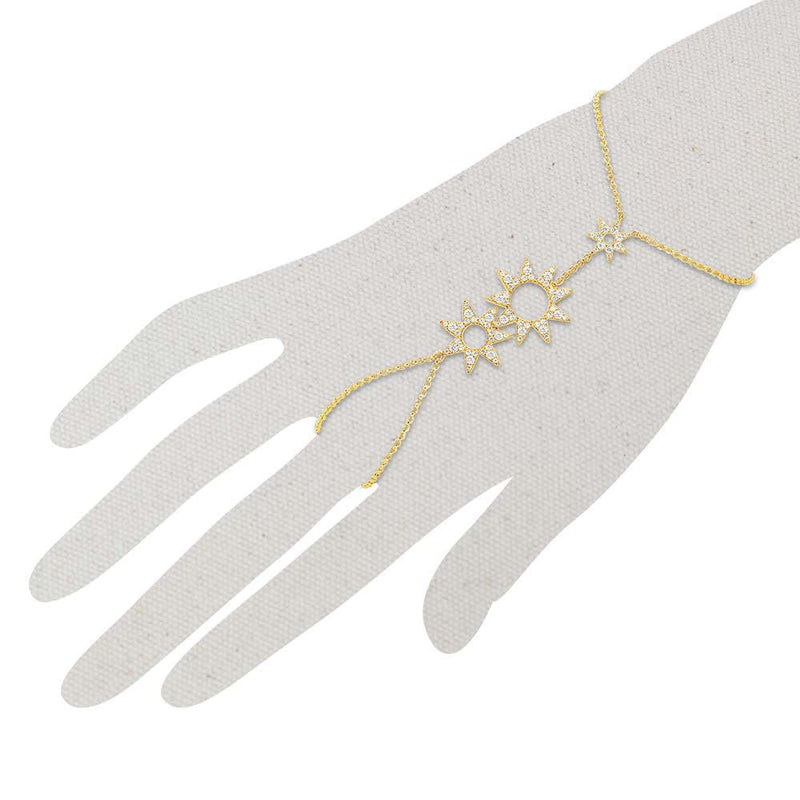 Grandest Birch Feather Shape Rhinestone Wrist Chain Women Shiny Adjustable  Finger Ring Bracelet Jewelry Rhinestone,Alloy Gold
