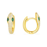 Serpent Huggie Earrings with Green Stones
