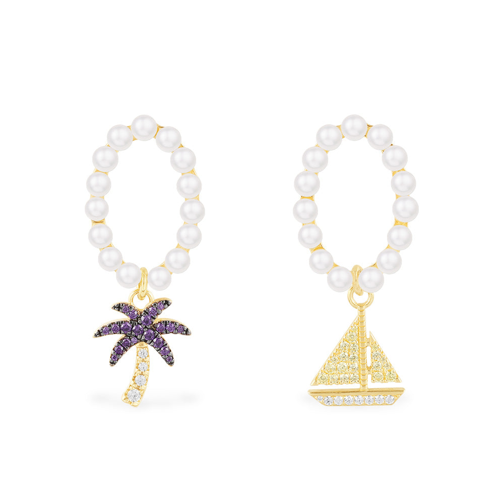 Pearls Earrings with Palm Tree Sailboat APM Monaco